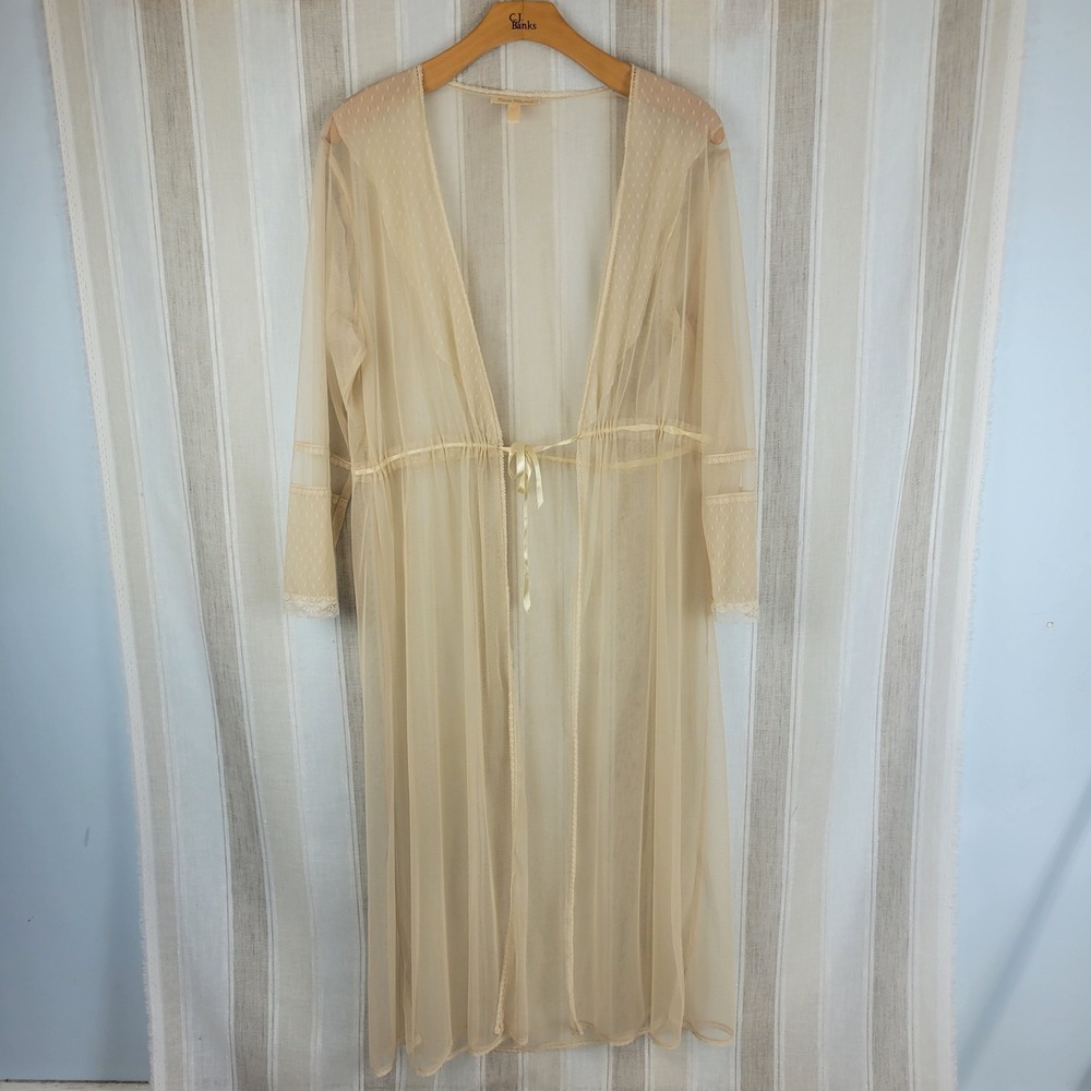 Vintage Flora Nikrooz Sheer Peignoir Robe Nightgown Cream Ivory Size Large/XL - Picture 3 of 16